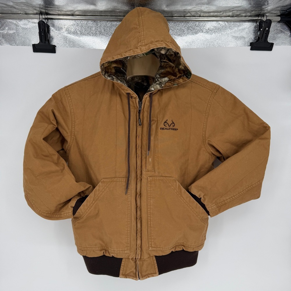Realtree Kids Medium Reversible Hooded Jacket Brown Canvas Camo Full Zip Coat